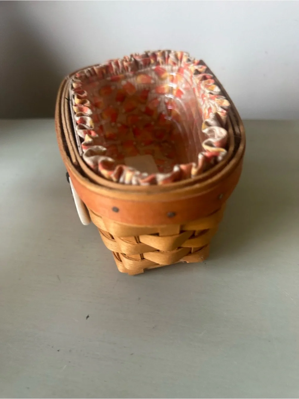 Longaberger candy corn basket with liner protector and tie on
